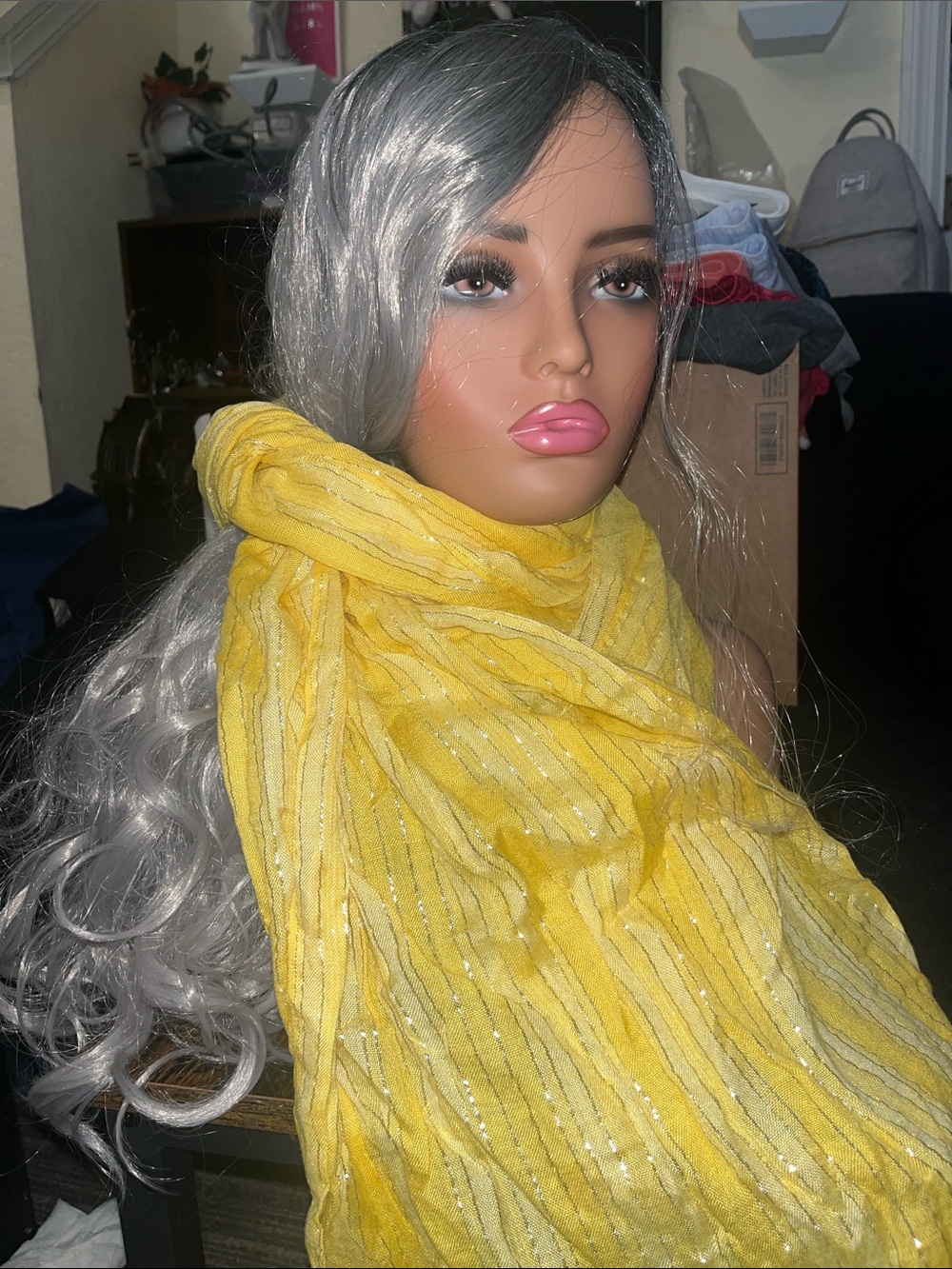Arden B Vintage Yellow Metallic Stripe Wrap Scarf with Shimmer